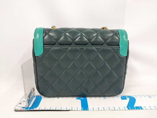 CHANEL Lambskin Two-Tone Minimato Chain Shoulder Bag, Green, No. 23