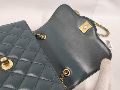 CHANEL Lambskin Two-Tone Minimato Chain Shoulder Bag, Green, No. 23