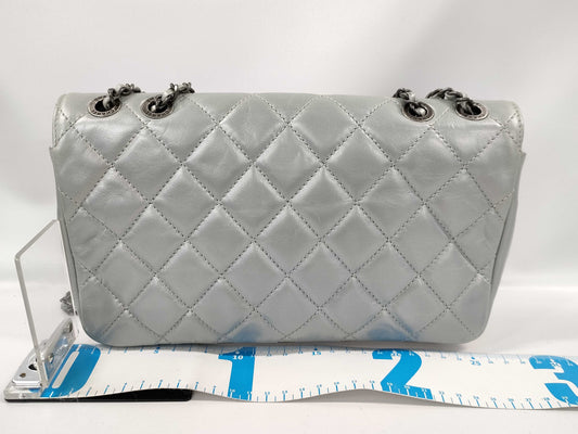 CHANEL Lambskin Chain Shoulder Bag, Gray, 2-Way, No. 21
