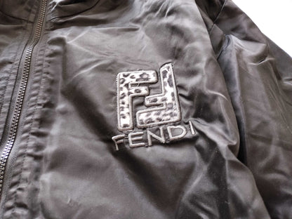 (10462_0256)▼FENDI Reversible Nylon Jacket Black x Leopard White Jacket