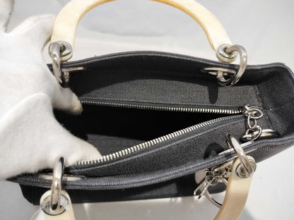 (10460_0333) Dior Lady Dior Plastic Handle ST Wool Bag