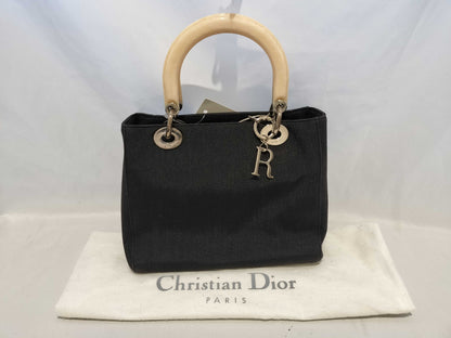 (10460_0333) Dior Lady Dior Plastic Handle ST Wool Bag
