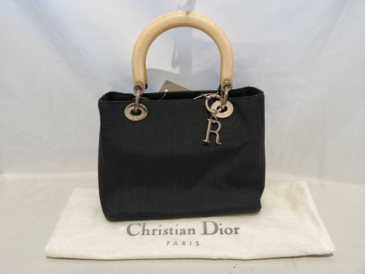 (10460_0333) Dior Lady Dior Plastic Handle ST Wool Bag