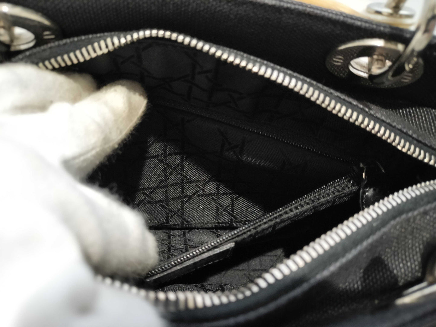 (10460_0333) Dior Lady Dior Plastic Handle ST Wool Bag