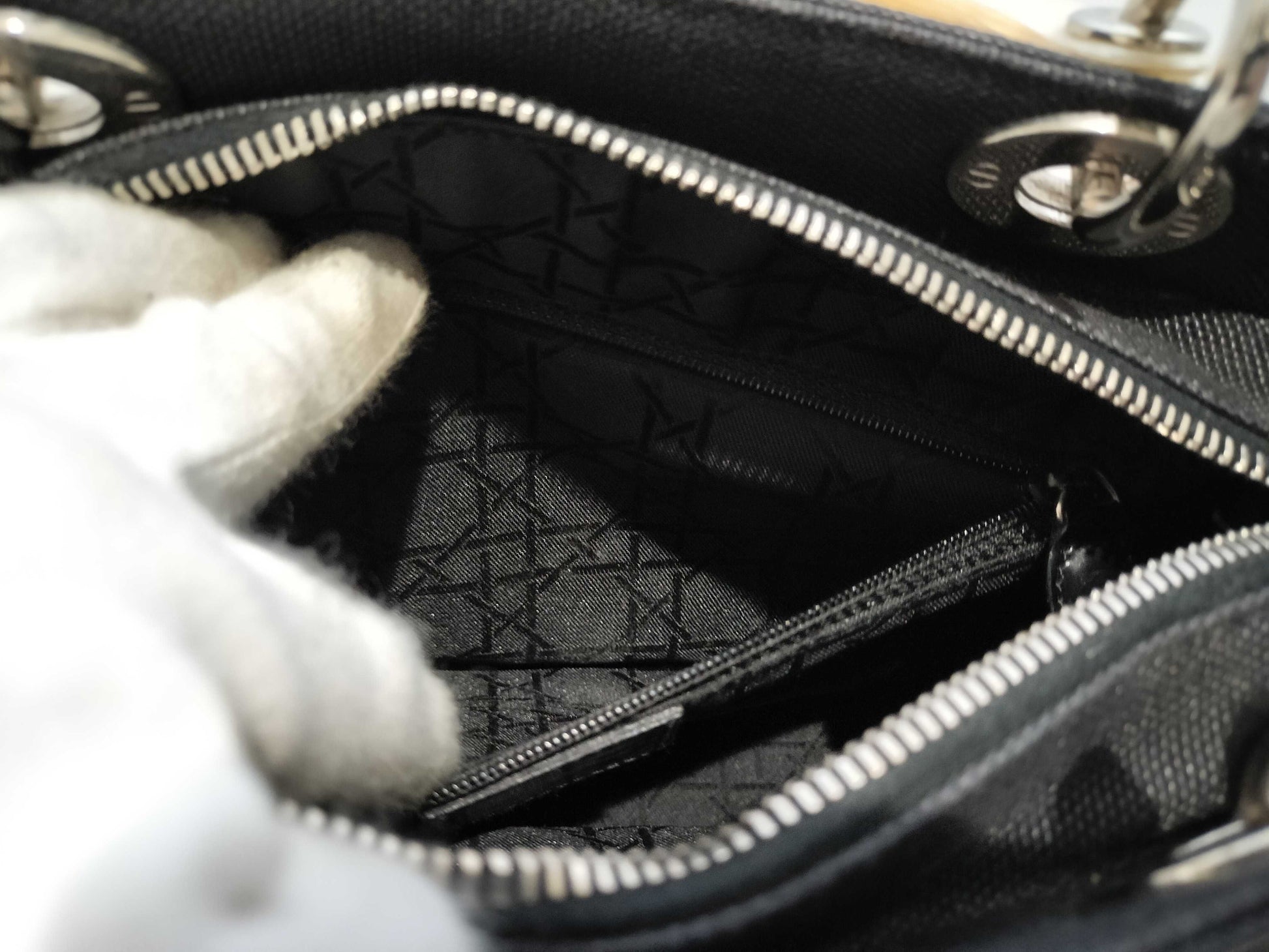 (10460_0333) Dior Lady Dior Plastic Handle ST Wool Bag