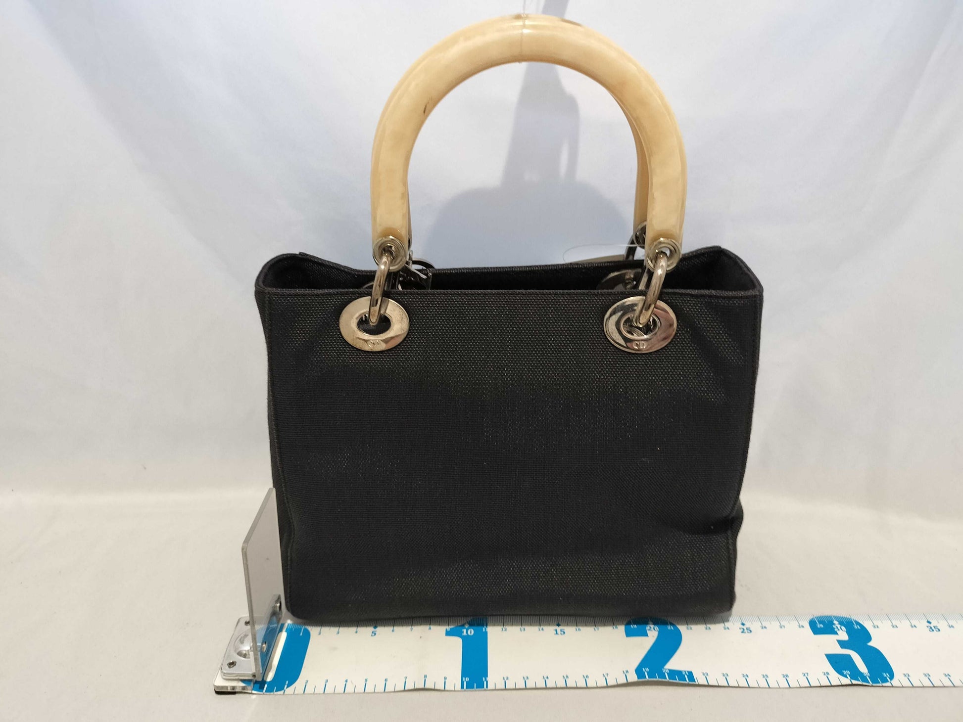 (10460_0333) Dior Lady Dior Plastic Handle ST Wool Bag
