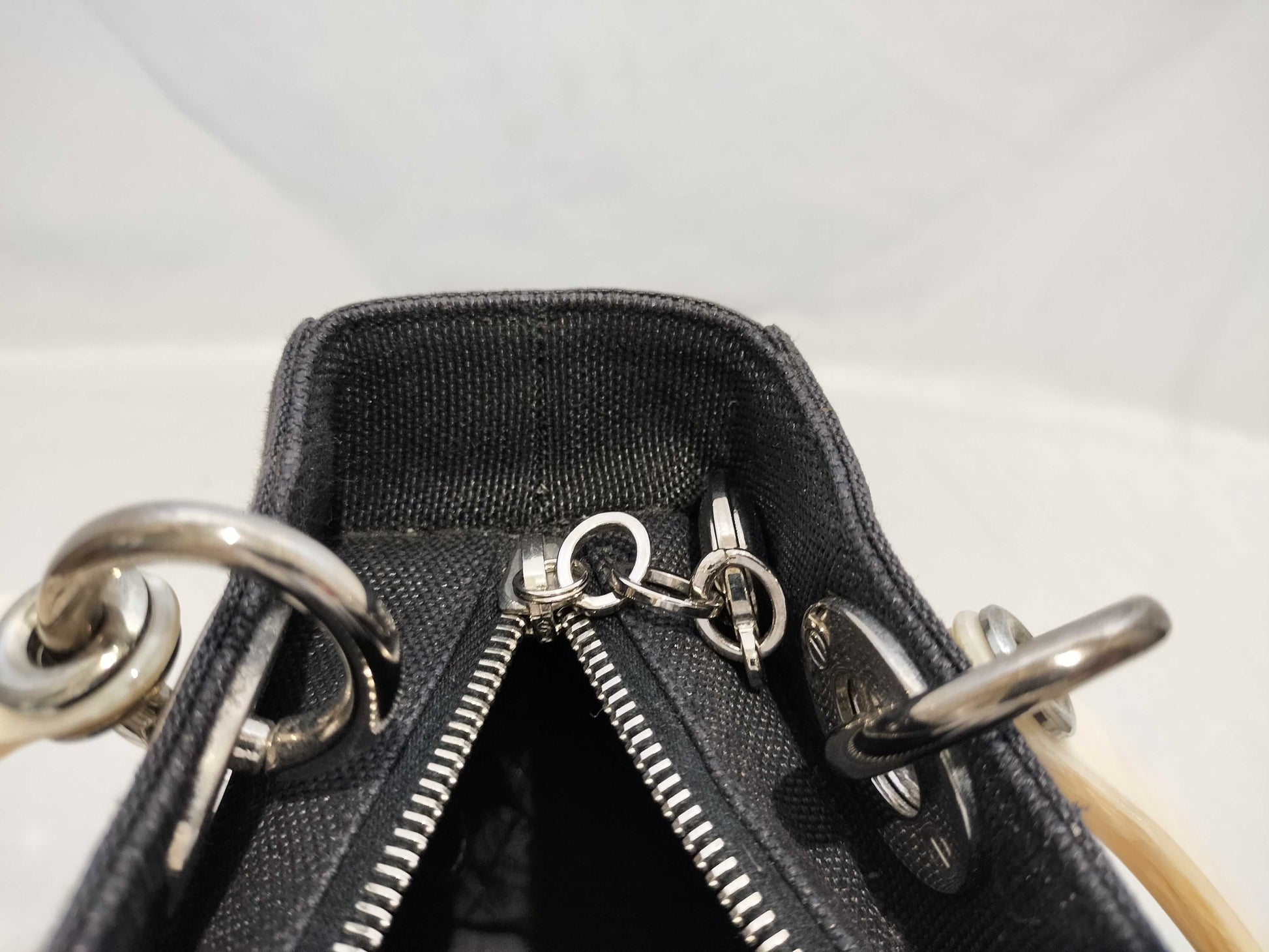 (10460_0333) Dior Lady Dior Plastic Handle ST Wool Bag