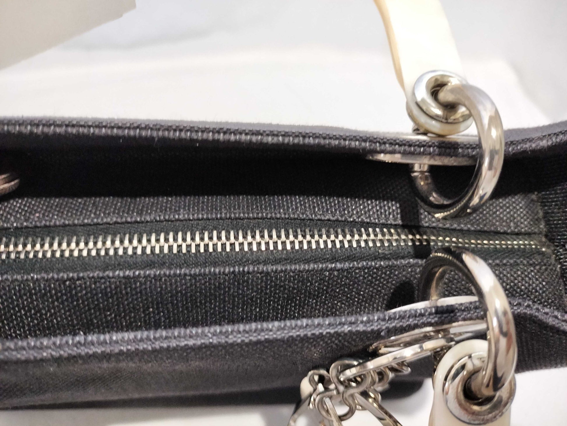 (10460_0333) Dior Lady Dior Plastic Handle ST Wool Bag