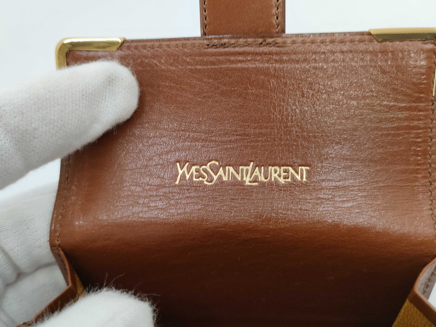 (10461_0049) Yves Saint Laurent YSL Logo/Brown Leather/Gold/Coin Case Coin Case