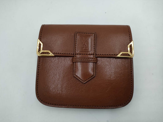 (10461_0049) Yves Saint Laurent YSL Logo/Brown Leather/Gold/Coin Case Coin Case