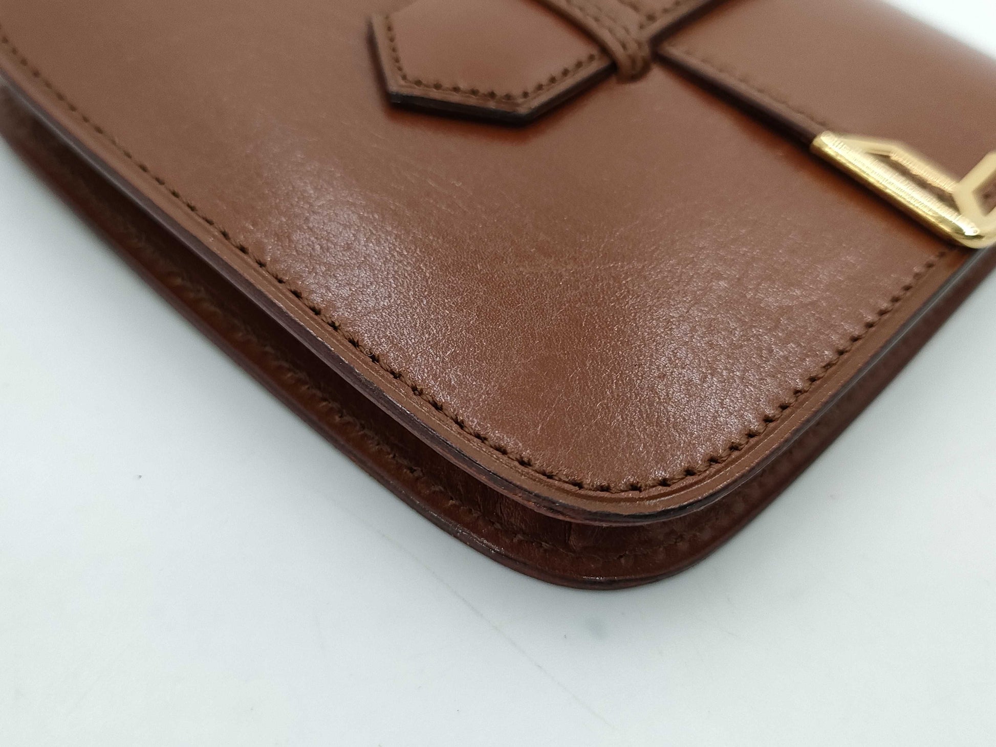 (10461_0049) Yves Saint Laurent YSL Logo/Brown Leather/Gold/Coin Case Coin Case