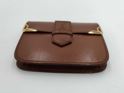 (10461_0049) Yves Saint Laurent YSL Logo/Brown Leather/Gold/Coin Case Coin Case