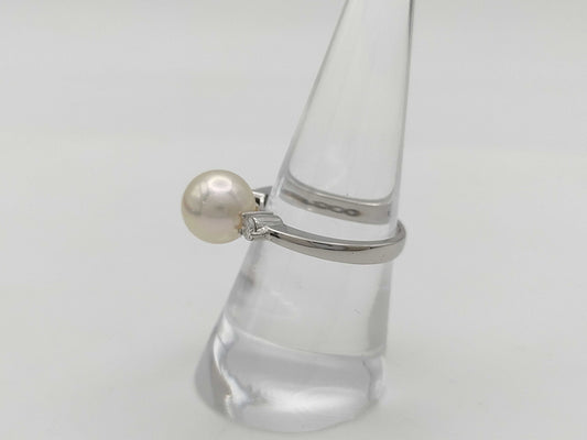 Pearl, diameter approximately 9.2mm, D0.22ct, Pt900, 5.7g, Ring 
