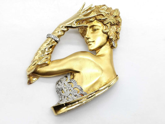D0.08ct K18/Pt900 23.4g Brooch 