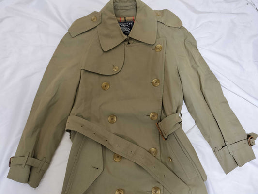 BURBERRY trench coat, stains and signs of wear.