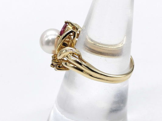Pearl, diameter approximately 6.8mm, Ruby, D0.15ct, K14, 4.3g Ring 
