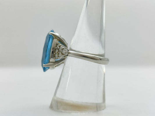 Blue Topaz 13.66ct D0.40ct PT900 12.2g Ring 
