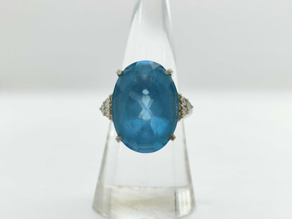 Blue Topaz 13.66ct D0.40ct PT900 12.2g Ring 