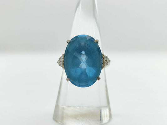 Blue Topaz 13.66ct D0.40ct PT900 12.2g Ring 