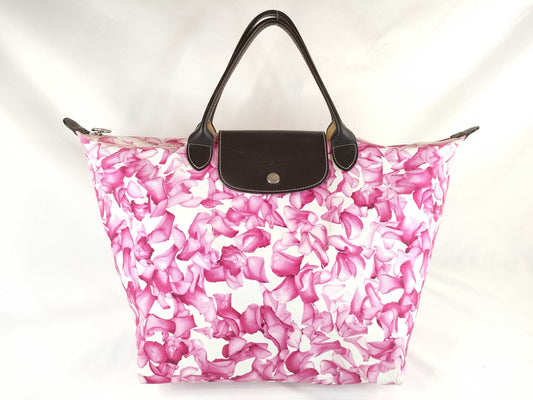LONG CHAMP Pliage S Hand Canvas Floral Print Tote Bag
