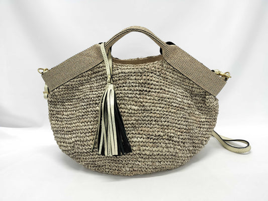 Violador Raffia x Leather 2-Way Fringe Bag Handbag