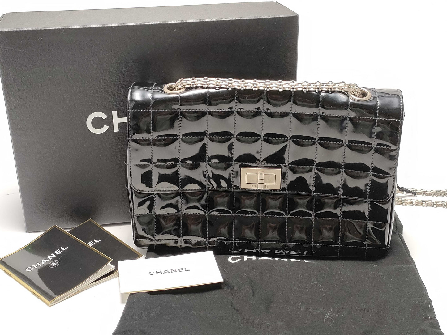 CHANEL Chocolate Bar 2.55 Enamel Silver Hardware Shoulder Bag