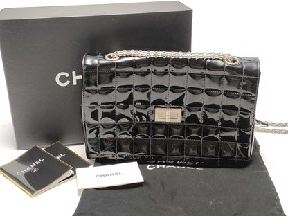 CHANEL Chocolate Bar 2.55 Enamel Silver Hardware Shoulder Bag