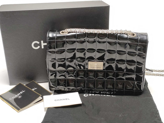 CHANEL Chocolate Bar 2.55 Enamel Silver Hardware Shoulder Bag