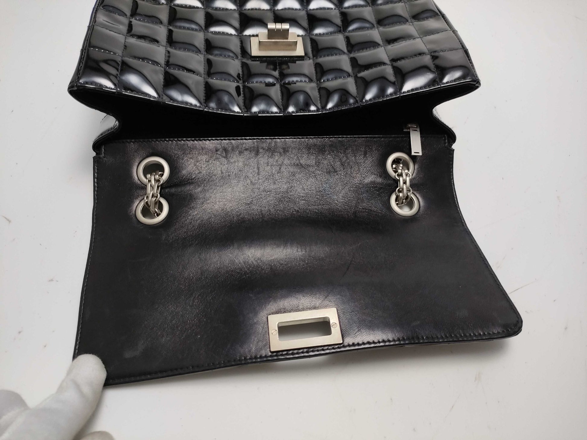 CHANEL Chocolate Bar 2.55 Enamel Silver Hardware Shoulder Bag
