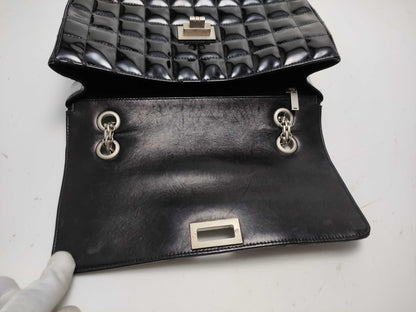 CHANEL Chocolate Bar 2.55 Enamel Silver Hardware Shoulder Bag