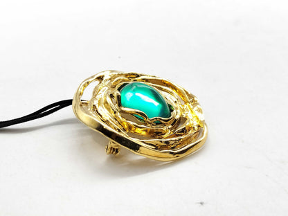 Yves Saint Laurent Vintage Gold Color Stone Brooch