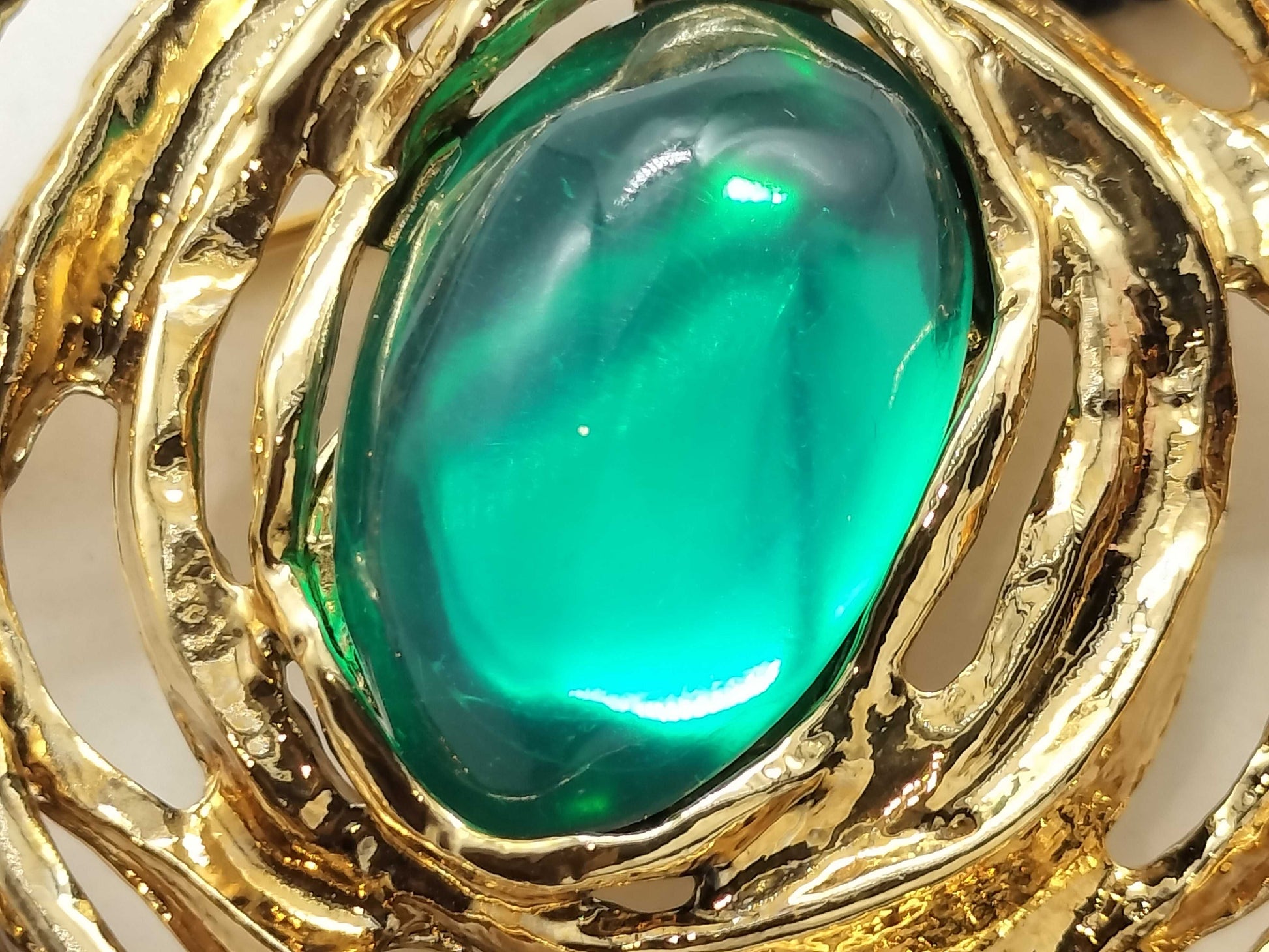 Yves Saint Laurent Vintage Gold Color Stone Brooch