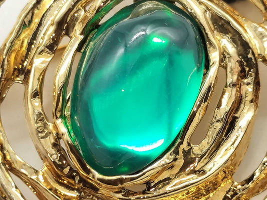 Yves Saint Laurent Vintage Gold Color Stone Brooch