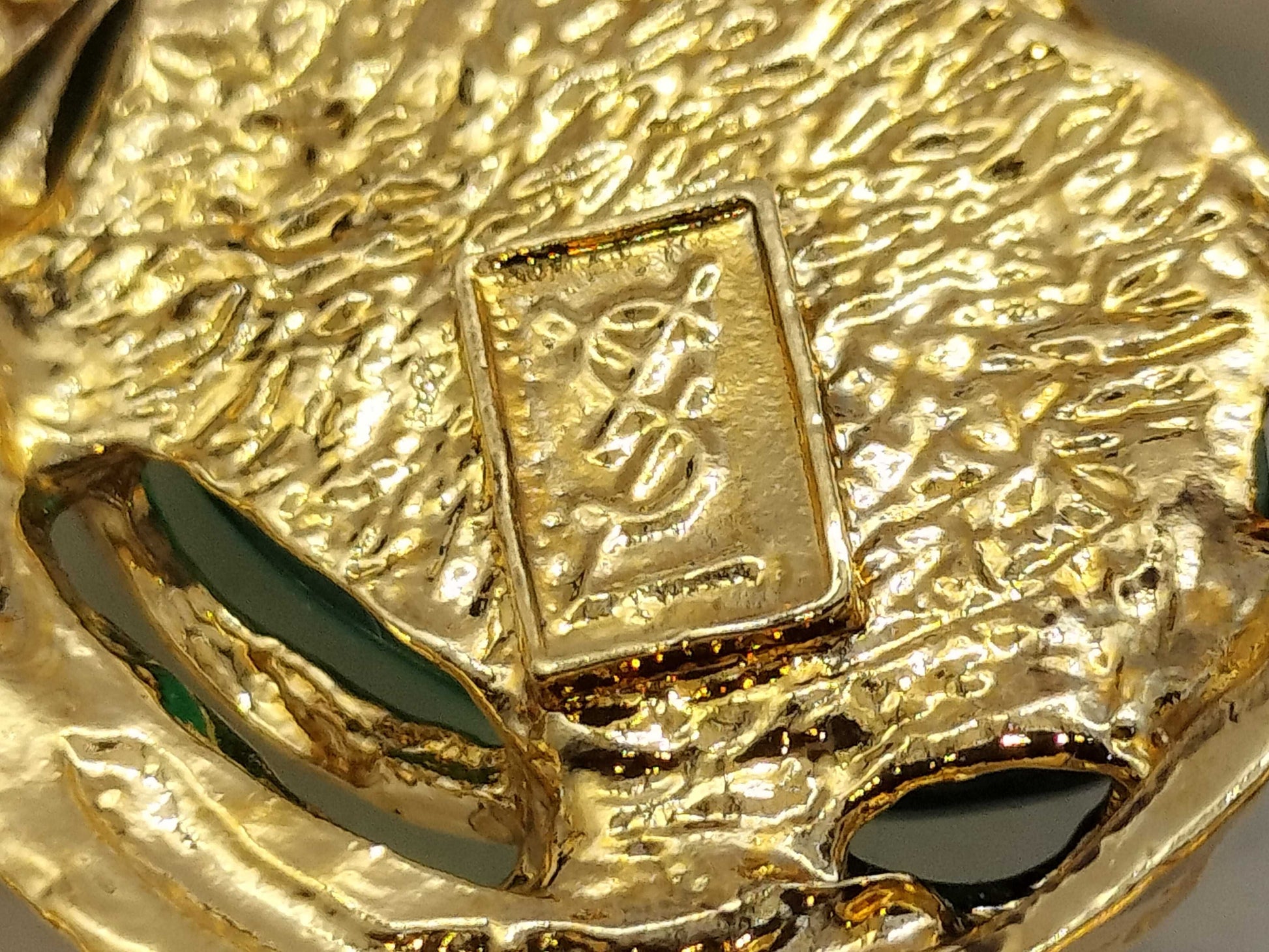 Yves Saint Laurent Vintage Gold Color Stone Brooch