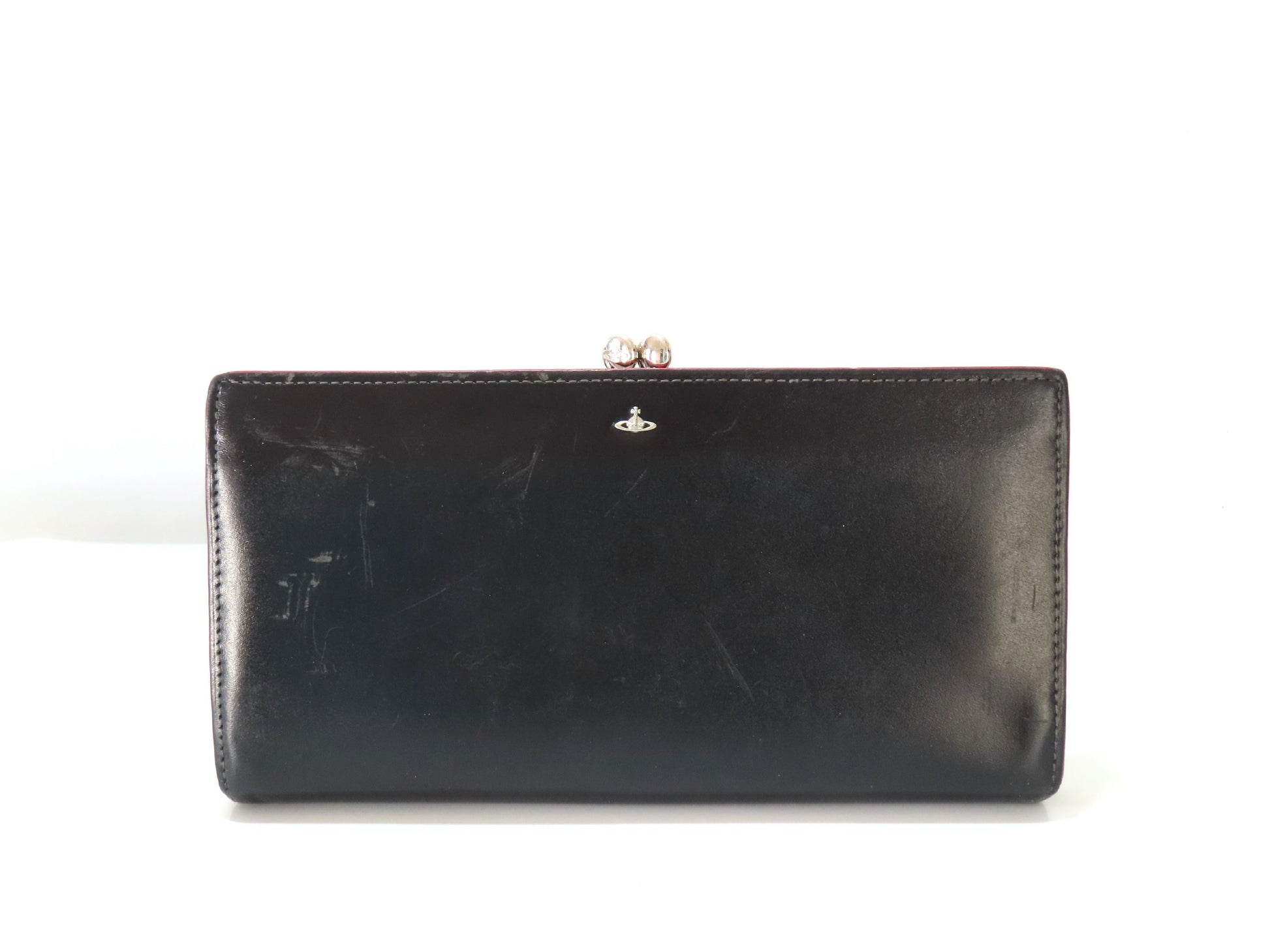  Vivienne Westwood Leather Long Wallet with Clasp Closure, Black