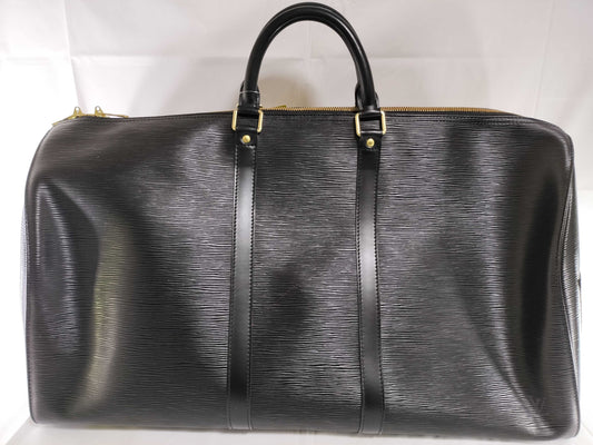 LOUIS VUITTON Epi Keepall Noir Boston Bag with Padlock