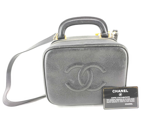 CHANEL Caviar Skin Vanity Bag 2-Way G Card with Seal