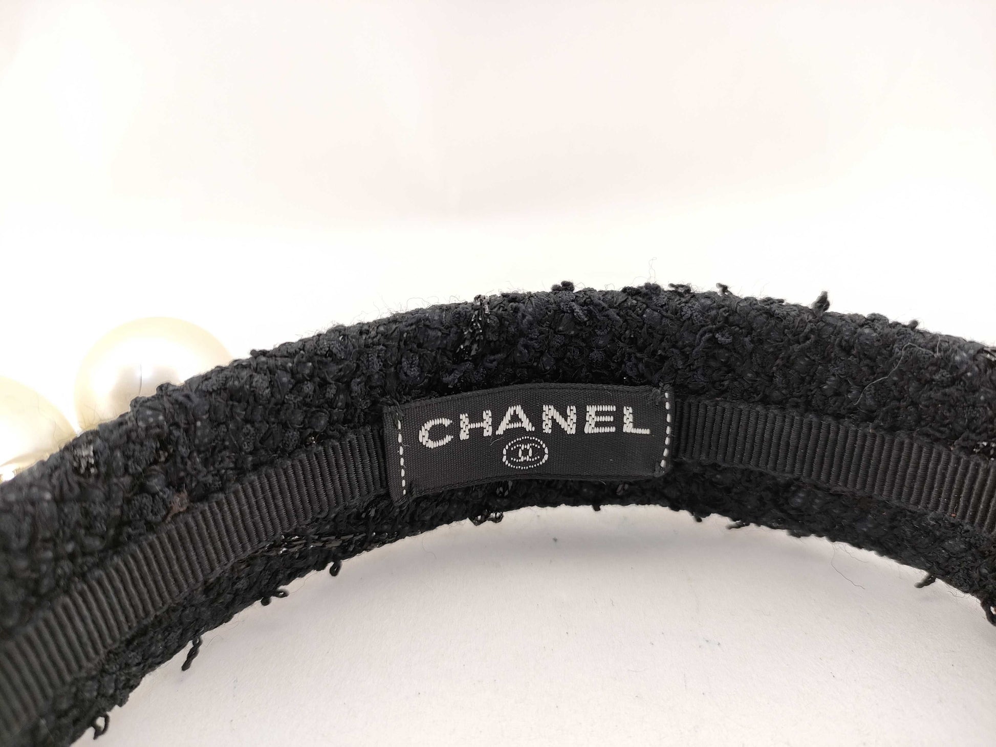 CHANEL Tweed Pearl Headband Hair Accessory