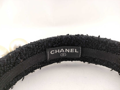 CHANEL Tweed Pearl Headband Hair Accessory