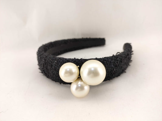 CHANEL Tweed Pearl Headband Hair Accessory