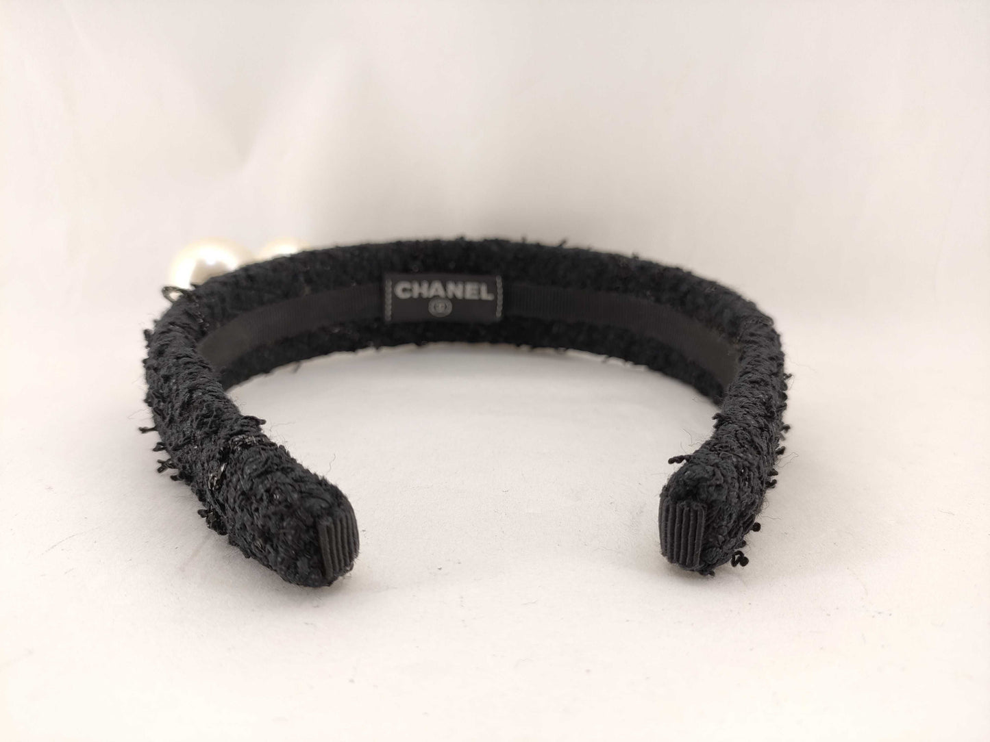CHANEL Tweed Pearl Headband Hair Accessory