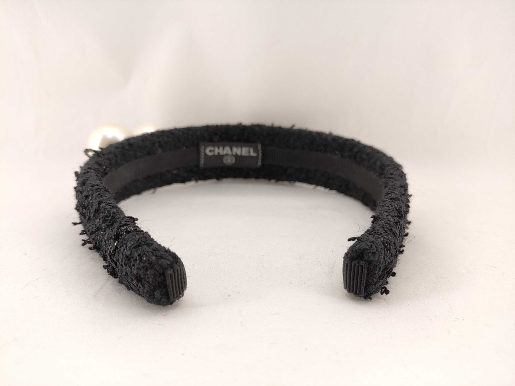 CHANEL Tweed Pearl Headband Hair Accessory