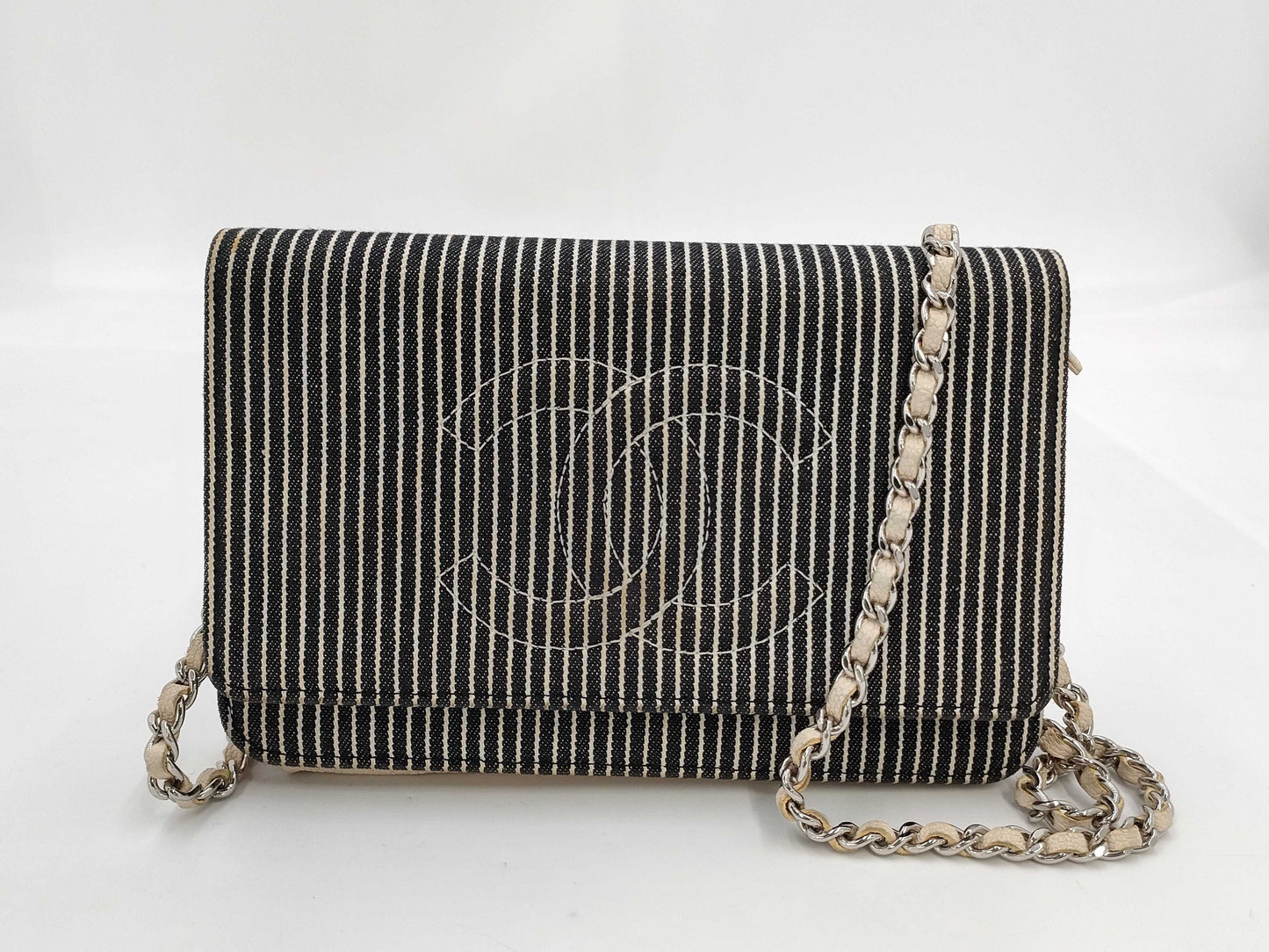 CHANEL Chain Wallet Stripe Shoulder Bag