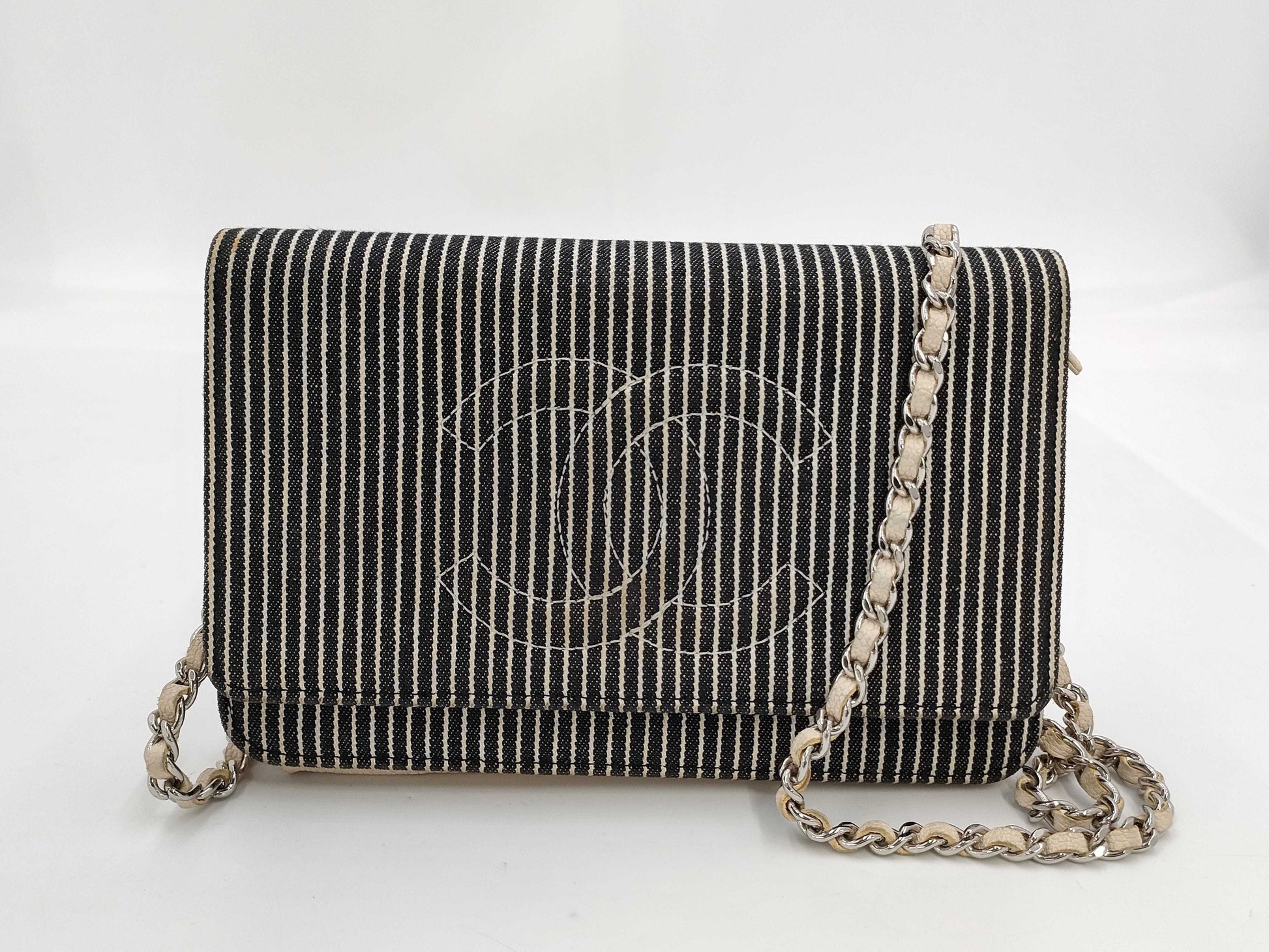 CHANEL Chain Wallet Stripe Shoulder Bag