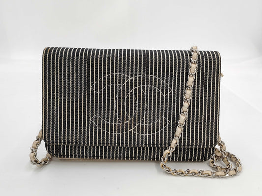 CHANEL Chain Wallet Stripe Shoulder Bag