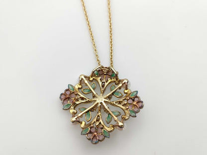 MIKIMOTO Precajour Flower Akoya Pearl Diameter Approx. 4.0mm-6.1mm Enamel Diamond M Charm K18 13.5g Necklace 
