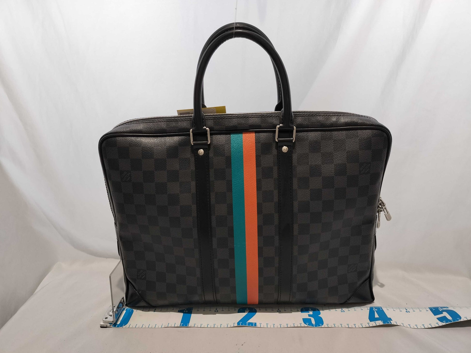 LOUIS VUITTON Damier Porte-Document Voyage Graphite Business Bag with Initials and Padlock