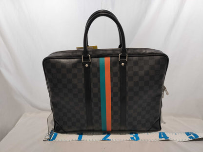 LOUIS VUITTON Damier Porte-Document Voyage Graphite Business Bag with Initials and Padlock