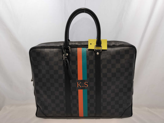LOUIS VUITTON Damier Porte-Document Voyage Graphite Business Bag with Initials and Padlock