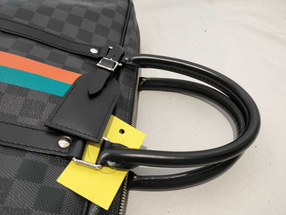 LOUIS VUITTON Damier Porte-Document Voyage Graphite Business Bag with Initials and Padlock